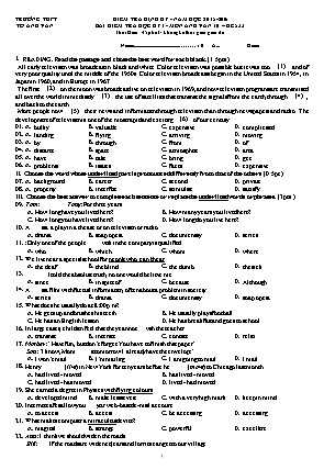 Bộ đề kiểm tra định kỳ học kì 1 môn Tiếng Anh Lớp 10 - Năm học 2015-2016